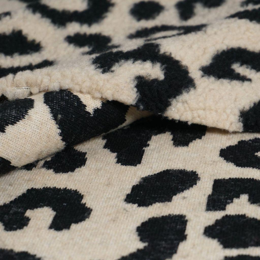 Teddyplüsch Leopardenmuster beige schwarz